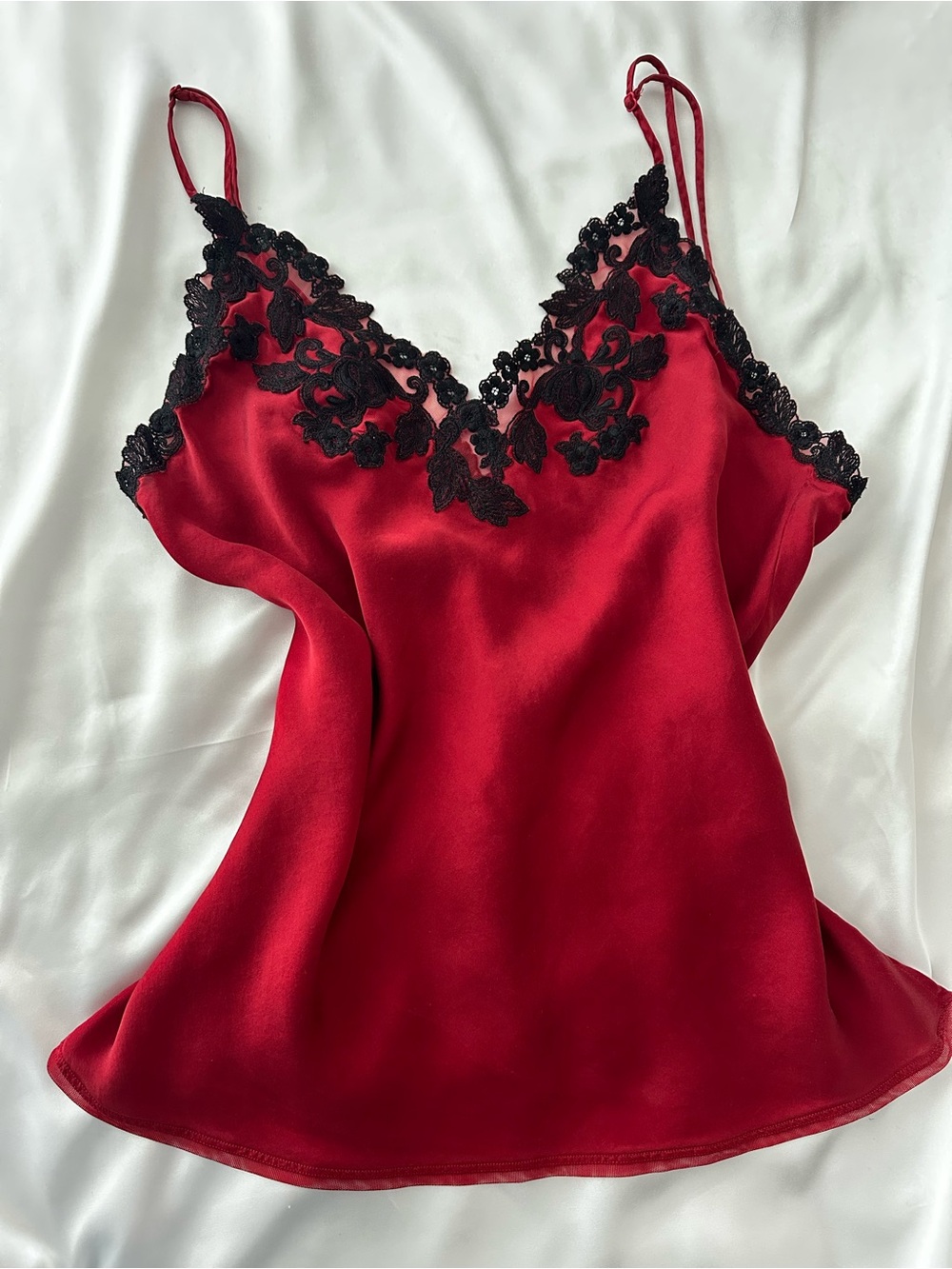 La Perla Maison Red Lace-Trim silk  Cami Top